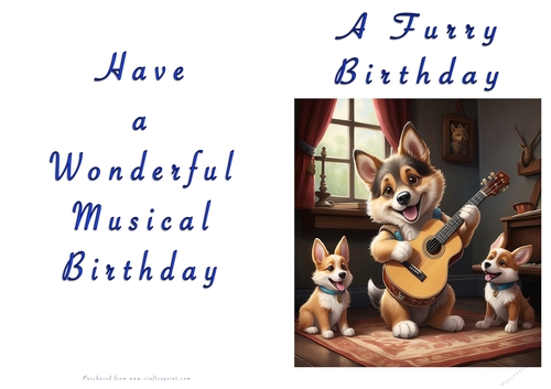 NCJP Doggy playing music Birthday Card - Alsatian Pup