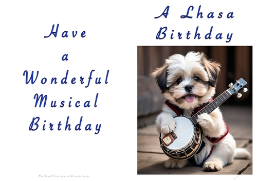 NCJP Doggy playing music Birthday Card - Lhasa Apso