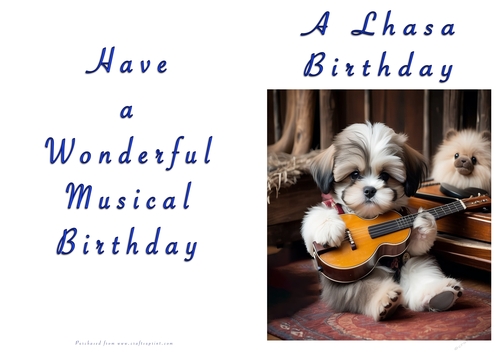 NCJP Doggy playing music Birthday Card - Lhasa Apso