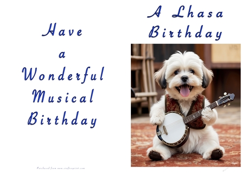 NCJP Doggy playing music Birthday Card - Lhasa Apso