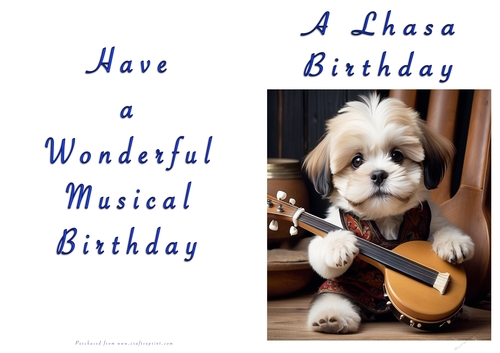NCJP Doggy playing music Birthday Card - Lhasa Apso