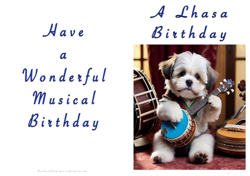NCJP Doggy playing music Birthday Card - Lhasa Apso