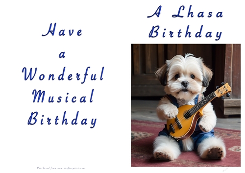 NCJP Doggy playing music Birthday Card - Lhasa Apso