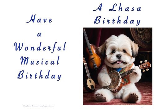 NCJP Doggy playing music Birthday Card - Lhasa Apso