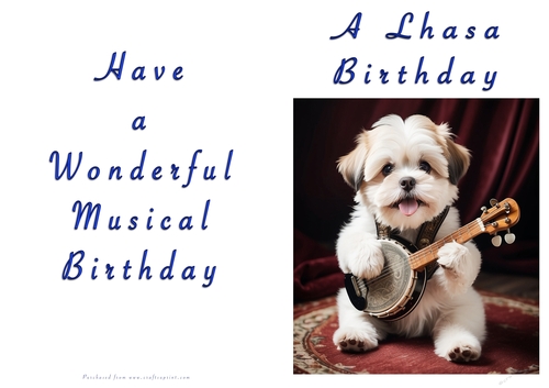 NCJP Doggy playing music Birthday Card - Lhasa Apso