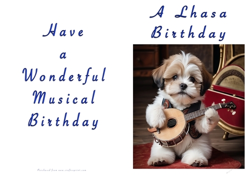 NCJP Doggy playing music Birthday Card - Lhasa Apso
