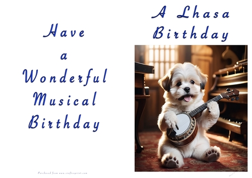 NCJP Doggy playing music Birthday Card - Lhasa Apso
