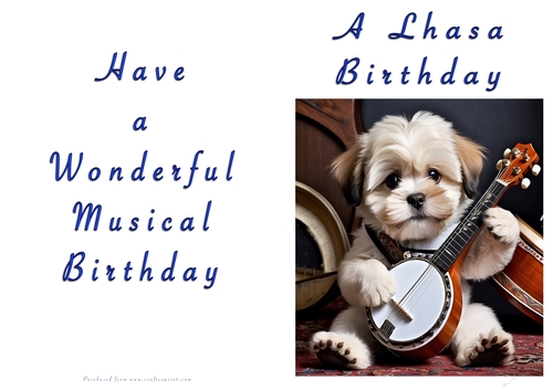 NCJP Doggy playing music Birthday Card - Lhasa Apso
