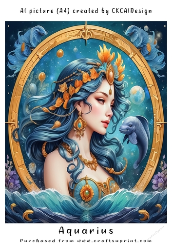 A4 AI Beautiful Fantasy Zodiac Signs Aquarius