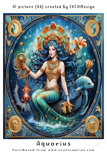 A4 AI Beautiful Fantasy Zodiac Signs Aquarius