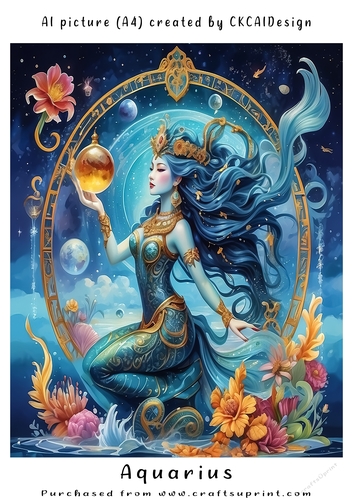 A4 AI Beautiful Fantasy Zodiac Signs Aquarius