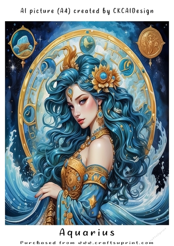 A4 AI Beautiful Fantasy Zodiac Signs Aquarius