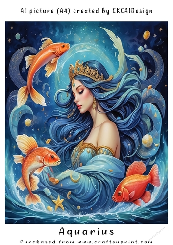 A4 AI Beautiful Fantasy Zodiac Signs Aquarius