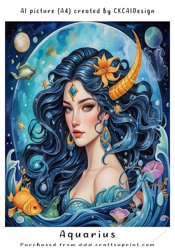 A4 AI Beautiful Fantasy Zodiac Signs Aquarius