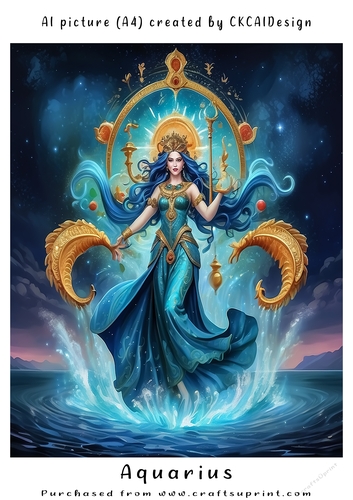 A4 AI Beautiful Fantasy Zodiac Signs Aquarius