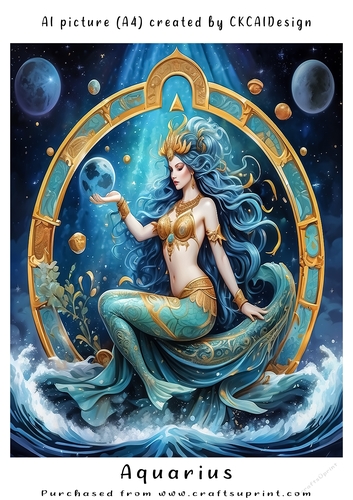 A4 AI Beautiful Fantasy Zodiac Signs Aquarius