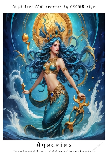 A4 AI Beautiful Fantasy Zodiac Signs Aquarius