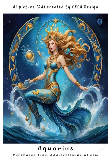 A4 AI Beautiful Fantasy Zodiac Signs Aquarius