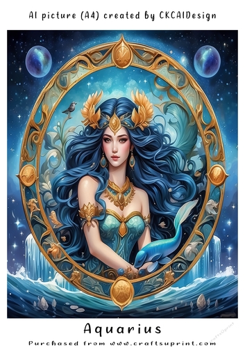 A4 AI Beautiful Fantasy Zodiac Signs Aquarius