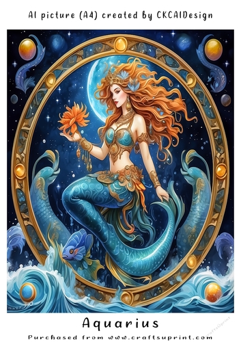 A4 AI Beautiful Fantasy Zodiac Signs Aquarius