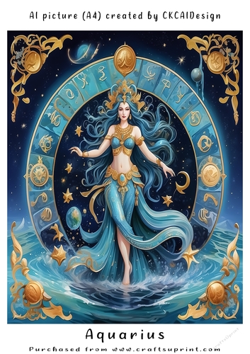 A4 AI Beautiful Fantasy Zodiac Signs Aquarius