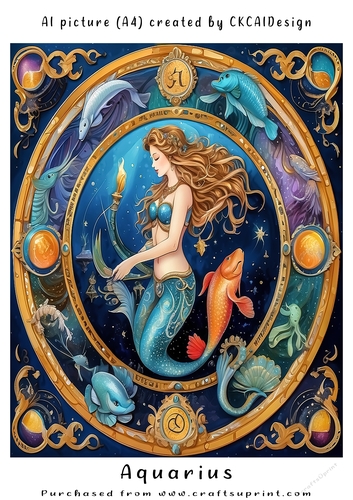 A4 AI Beautiful Fantasy Zodiac Signs Aquarius
