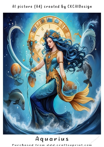 A4 AI Beautiful Fantasy Zodiac Signs Aquarius