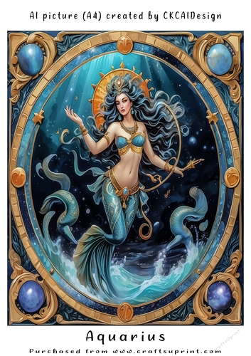 A4 AI Beautiful Fantasy Zodiac Signs Aquarius