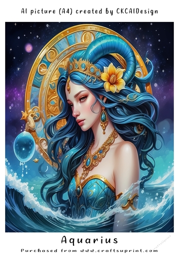 A4 AI Beautiful Fantasy Zodiac Signs Aquarius