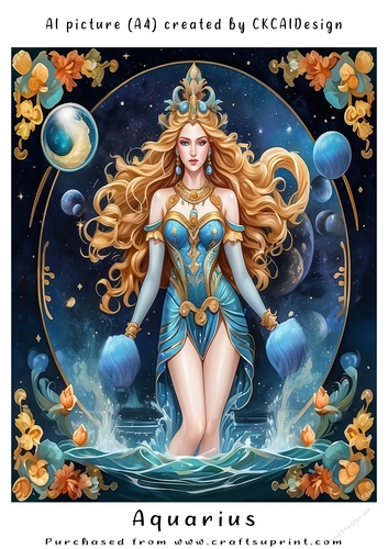 A4 AI Beautiful Fantasy Zodiac Signs Aquarius