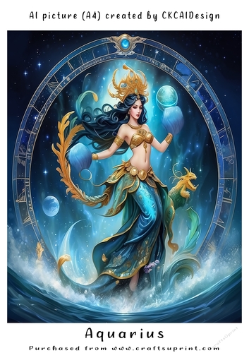 A4 AI Beautiful Fantasy Zodiac Signs Aquarius