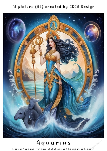 A4 AI Beautiful Fantasy Zodiac Signs Aquarius