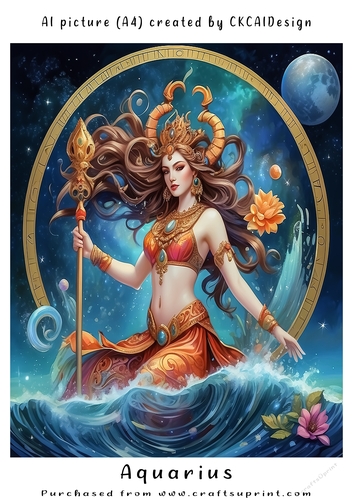 A4 AI Beautiful Fantasy Zodiac Signs Aquarius