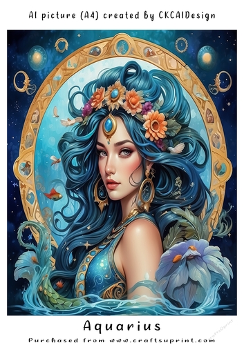 A4 AI Beautiful Fantasy Zodiac Signs Aquarius