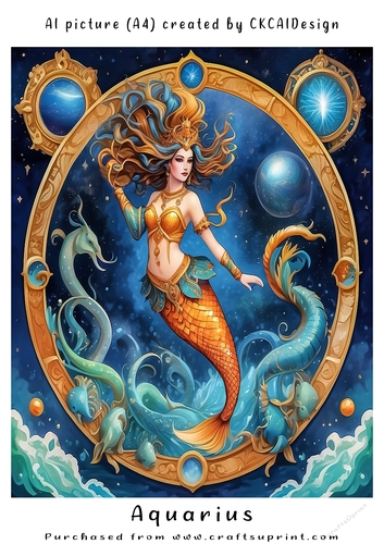 A4 AI Beautiful Fantasy Zodiac Signs Aquarius