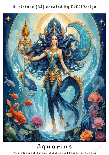 A4 AI Beautiful Fantasy Zodiac Signs Aquarius