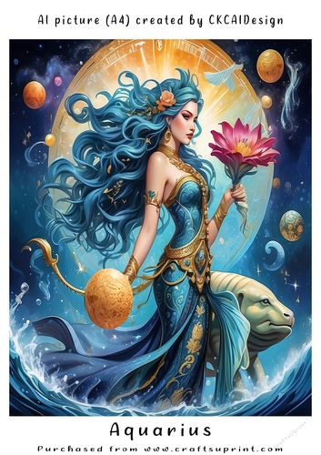 A4 AI Beautiful Fantasy Zodiac Signs Aquarius