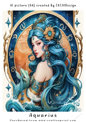 A4 AI Beautiful Fantasy Zodiac Signs Aquarius