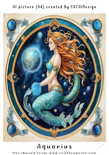 A4 AI Beautiful Fantasy Zodiac Signs Aquarius