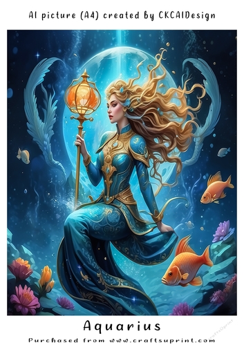 A4 AI Beautiful Fantasy Zodiac Signs Aquarius