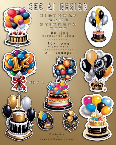 A4 - 10 AI Designed Birthday Cake Stickers - Set 1