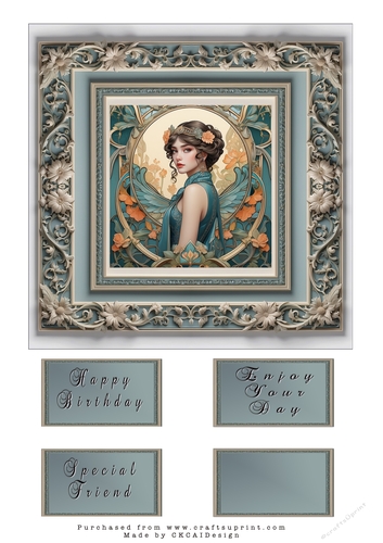A4 - 7x7 Card Front - Lady in Blue Frame