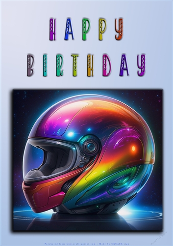 Rainbow Crash Helmet or Motorbike A4 Happy Birthday Card Front