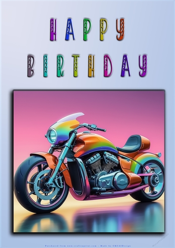 Rainbow Crash Helmet or Motorbike A4 Happy Birthday Card Front