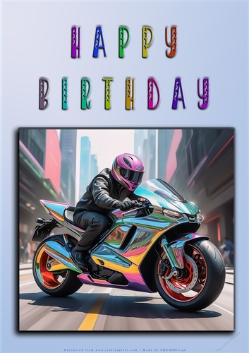 Rainbow Crash Helmet or Motorbike A4 Happy Birthday Card Front