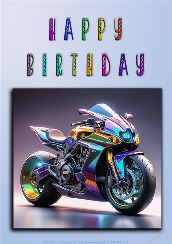 Rainbow Crash Helmet or Motorbike A4 Happy Birthday Card Front