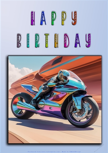 Rainbow Crash Helmet or Motorbike A4 Happy Birthday Card Front