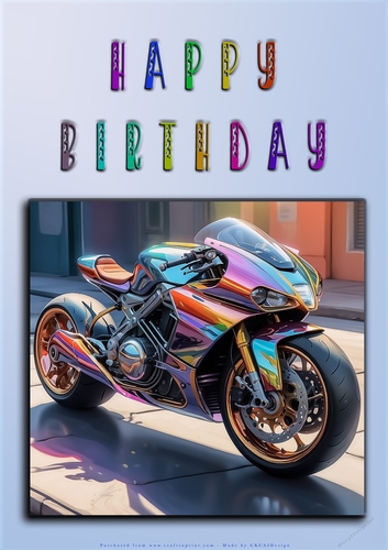 Rainbow Crash Helmet or Motorbike A4 Happy Birthday Card Front