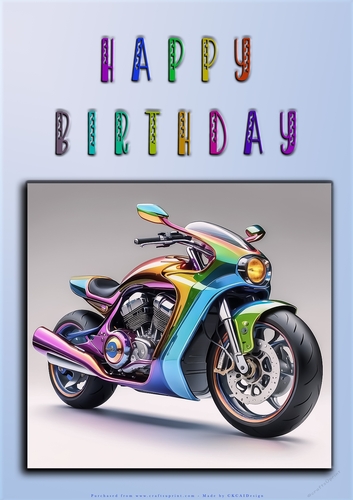 Rainbow Crash Helmet or Motorbike A4 Happy Birthday Card Front