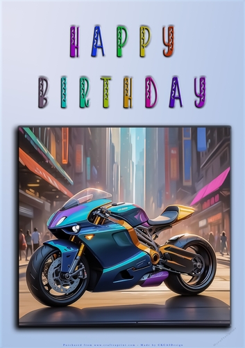 Rainbow Crash Helmet or Motorbike A4 Happy Birthday Card Front